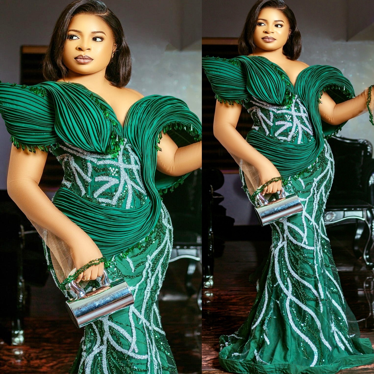 Dark Green Mermaid Prom Dresses 2025 Crystals Sequined Stylish Evening Formal Party Second Birthday Engagement Gowns Plus Size Dress For Special Occas