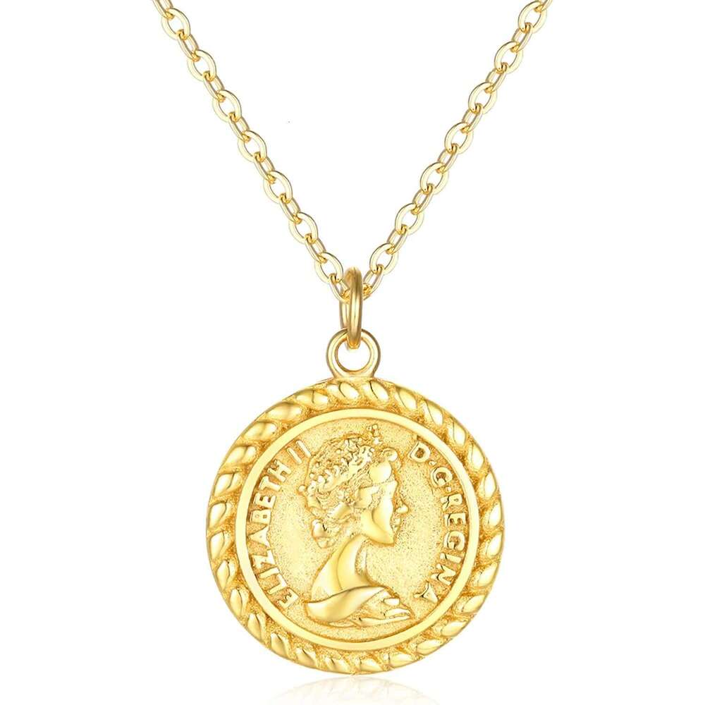 Coin necklace, gold-plated texture medal, coin pendant, round disc, exquisite necklace for women