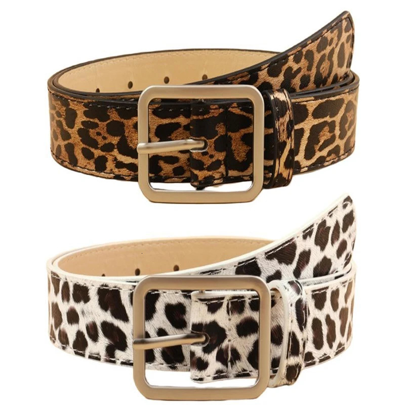 Leopard Print Pu Belt Unisex Fashion Personality Simple n Pin Buckle Girdle Goth Retro Hip Hop Y2k Female Waistband 250519