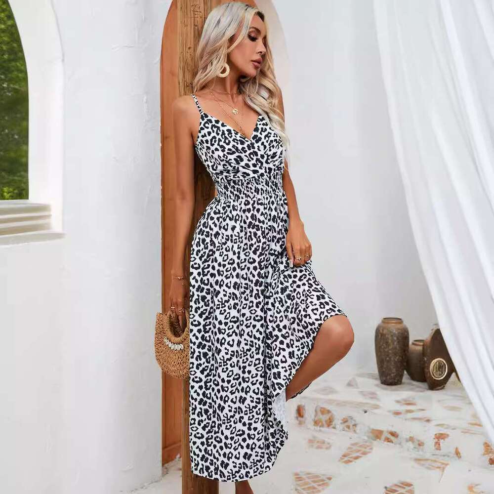 Maxi Dress Dress Summer Leopard Print Hanging Strap Group Women S Wear Floral Dress