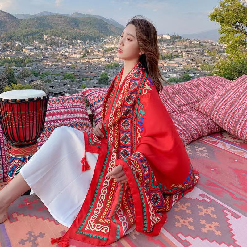 K827 National style scarf seaside travel beach towel printed silk scarf sunscreen shawl cotton and linen scarf manufacturers wholesale direct sales