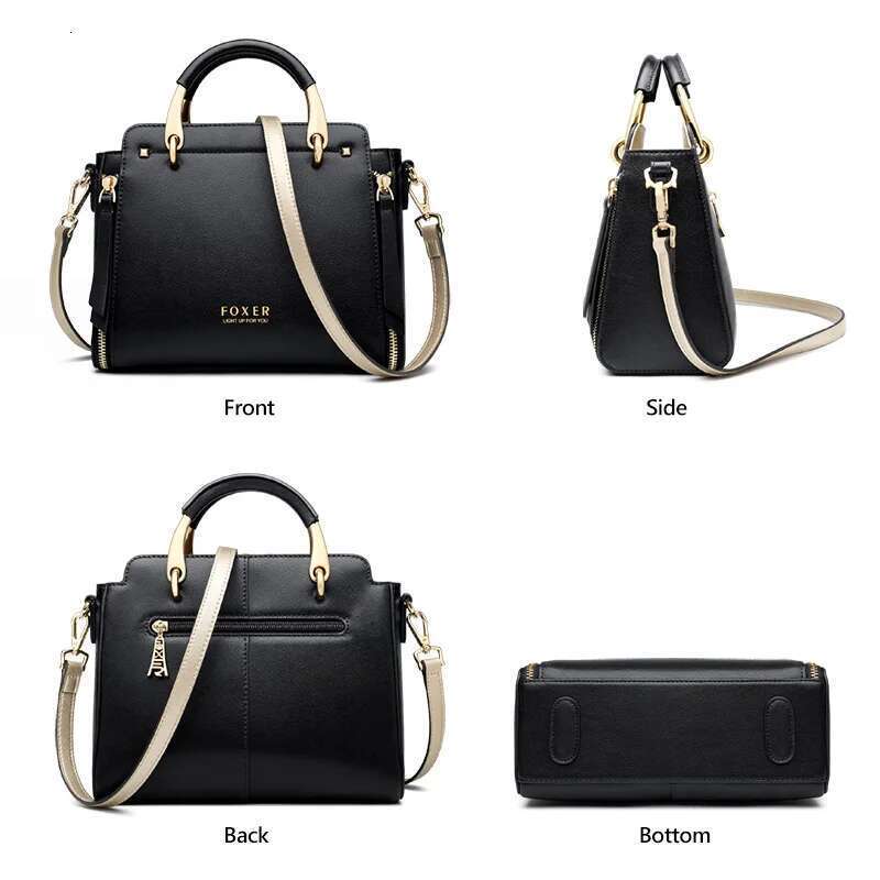 FOXER Women Crossbody Shoulder Female Split Leather Top-Handle Bag Large Capacity Handbag Stylish Messenger Simple Chic Tote