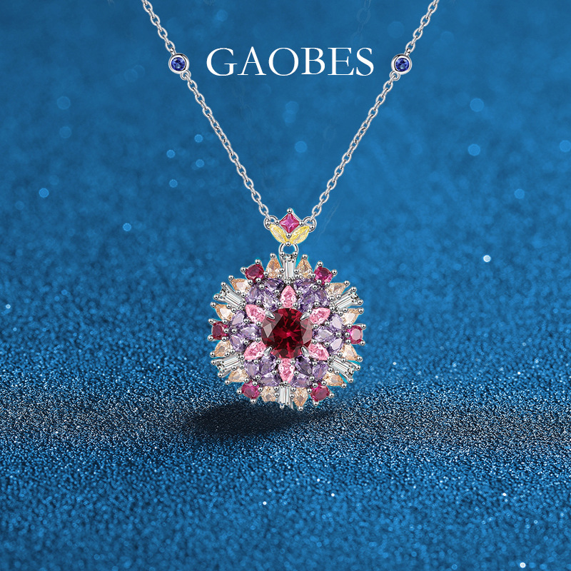 Candy Series S925 Sterling Silver Ruby Pendant Necklace with Colored Stones, Stylish and Elegant Jewelry for Women, Perfect for Showcasing Taste and S