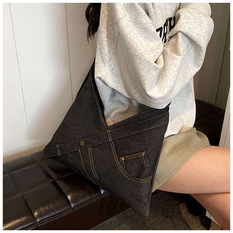 New Versatile Washed Denim Canvas Shoulder Fashionable Large Capacity Personalized Outdoor Shopping Bag