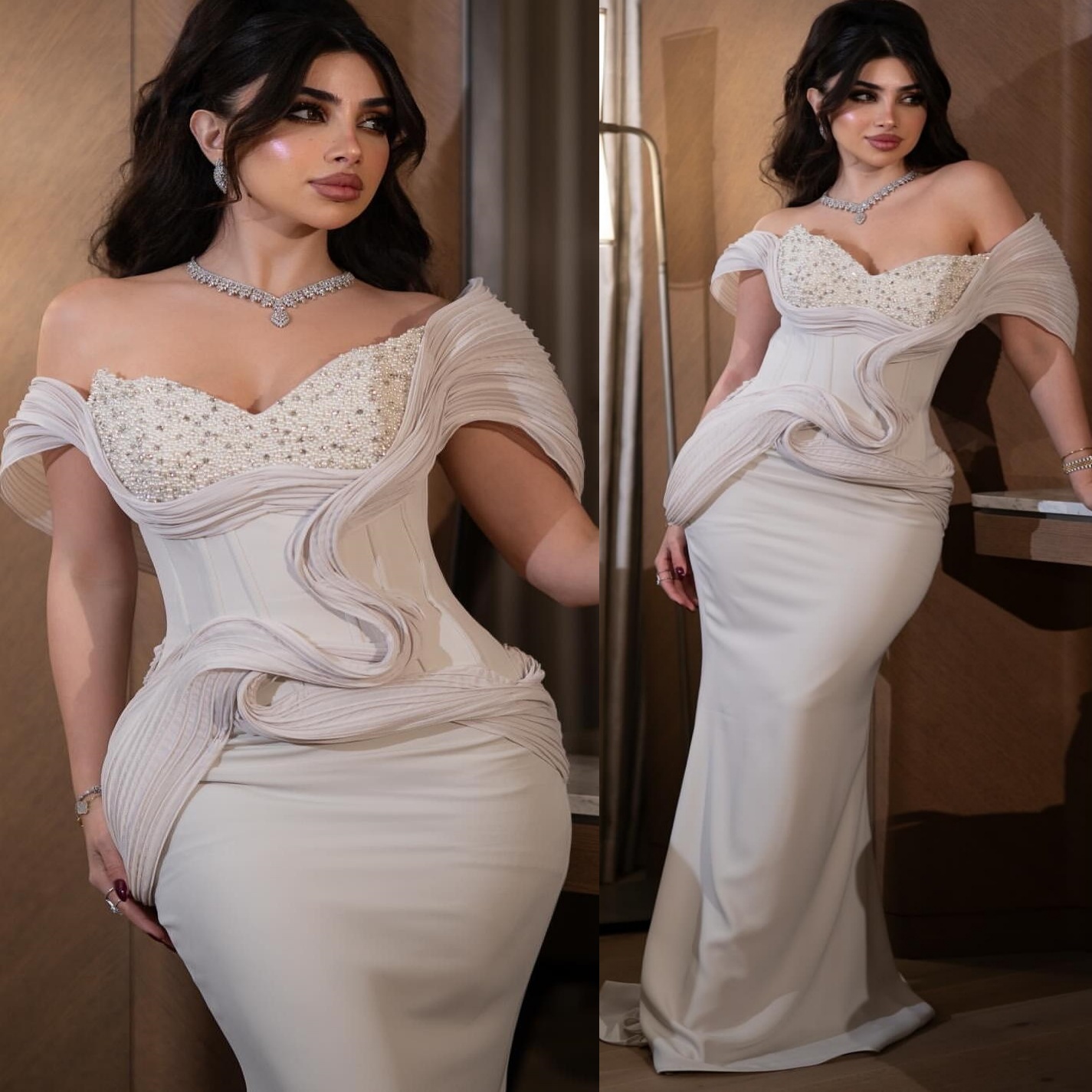 Champagne Mermaid Prom Dresses 2025 Pearls Sweetheart Satin Stylish Evening Formal Party Second Birthday Engagement Gowns Plus Size Dress For Special 