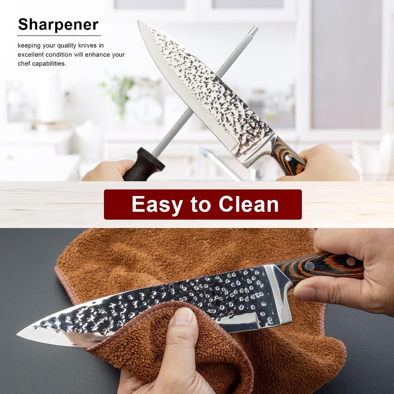 Automatic sharpening high-carbon stainless steel knife set of 15 pieces - includes wooden knife rack and steak knife