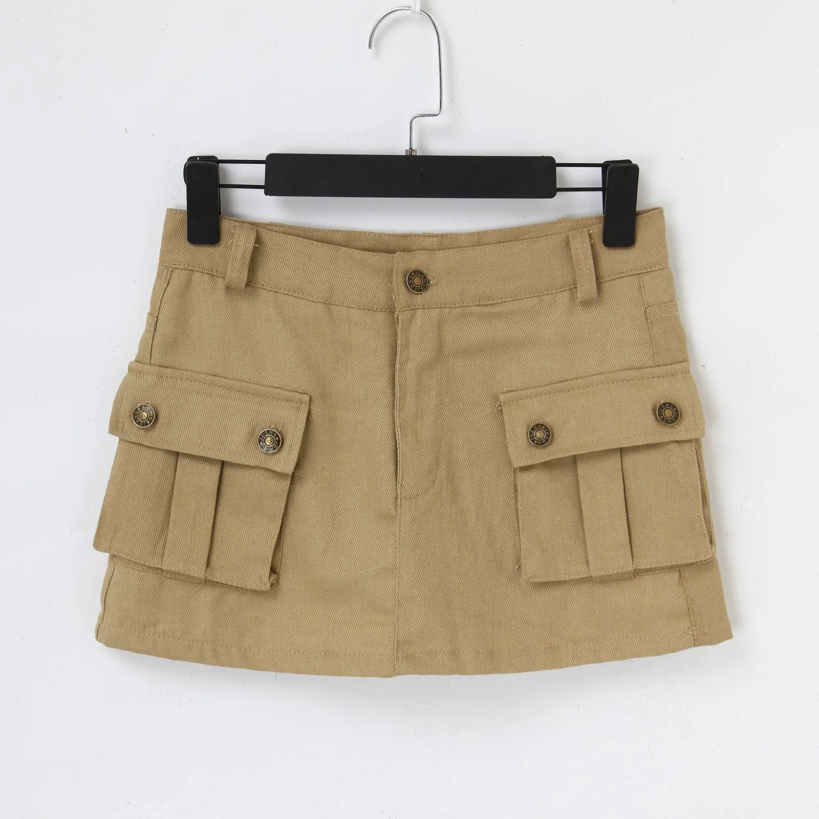 Korean Y2k Women Fashion Street Flap Pocket Cargo Skirt Sexy Girl Solid Metal Buckle Short 2024 Streetwear 250516Z