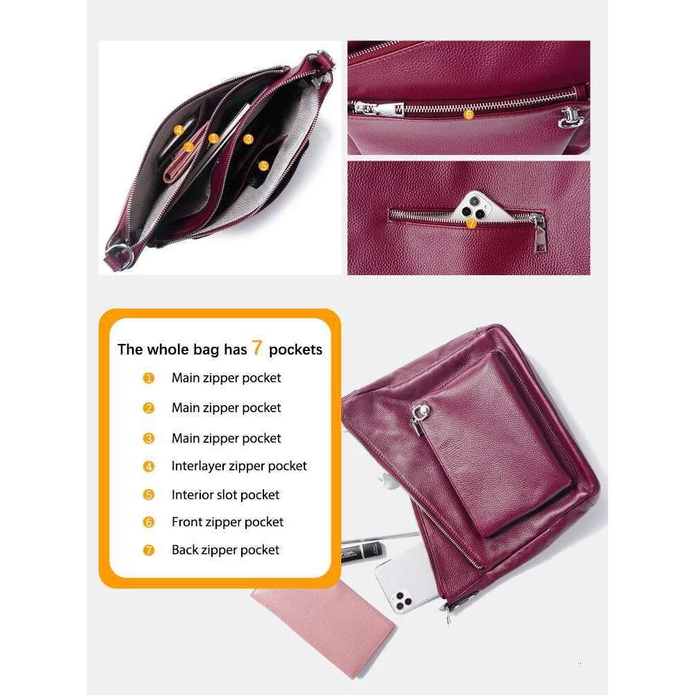 Zency Purple Women's Genuine Leather Handbag Purse Shoulder Designer Tote Shopper Bag Large Capacity Crossbody