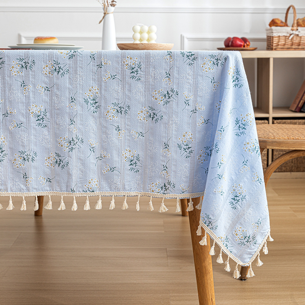 B378 Small Fresh Cotton and Linen Tablecloth Small Daisy Pastoral Student Dormitory White Dust-proof Non-slip Decorative Cloth Coffee Table Cover