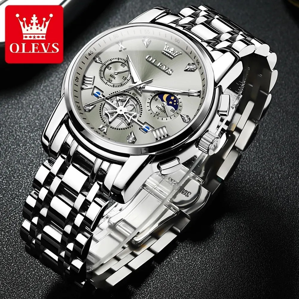 OLEVS 2856 Man Watch 24 Hour Moon Phase Chronograph Waterproof Luminous Multifuncation Original Quartz Wristwatch for Men 250603