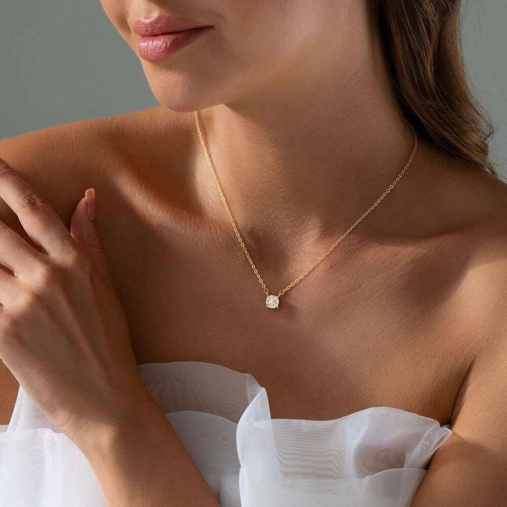 Ladies' exquisite 14k gold-plated/sier plated pendant fashionable and simple small sier cubic zirconia round single piece necklace, ladies' 