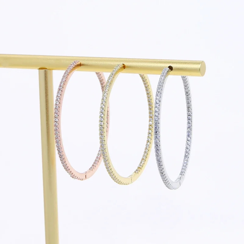 2024 A Pair of 50mm Huggie Big Hoop Earrings Big Size AAAAA CZ Stone with 3 Colors Fashion Jewelry 250519