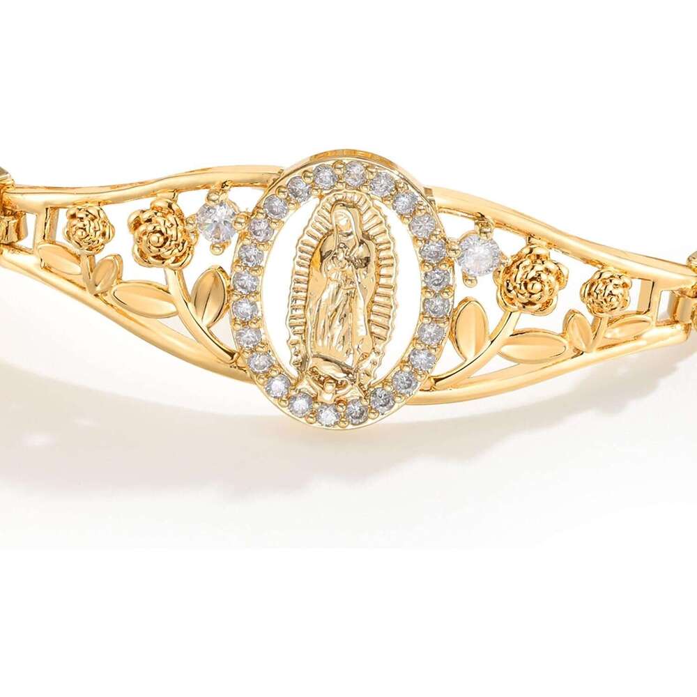 Catholic Bracelet Women-14k Gold Plated Bracelet,Hypoallergenic Non Tarnish Trendy Jewelry,Dainty Stainless Steel Cubic Zirconia Religious Baptism Vir