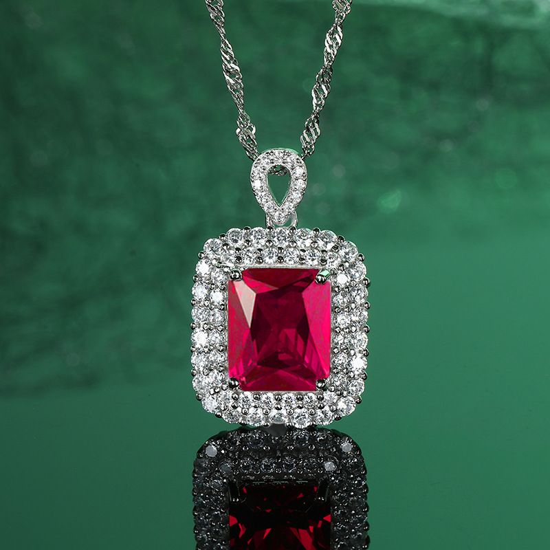 Luxurious Green Gemstone Pendant Necklace with Full Diamond Detailing, Crafted in S925 Silver, Stylish and Elegant Jewelry for Women, Perfect for Any 