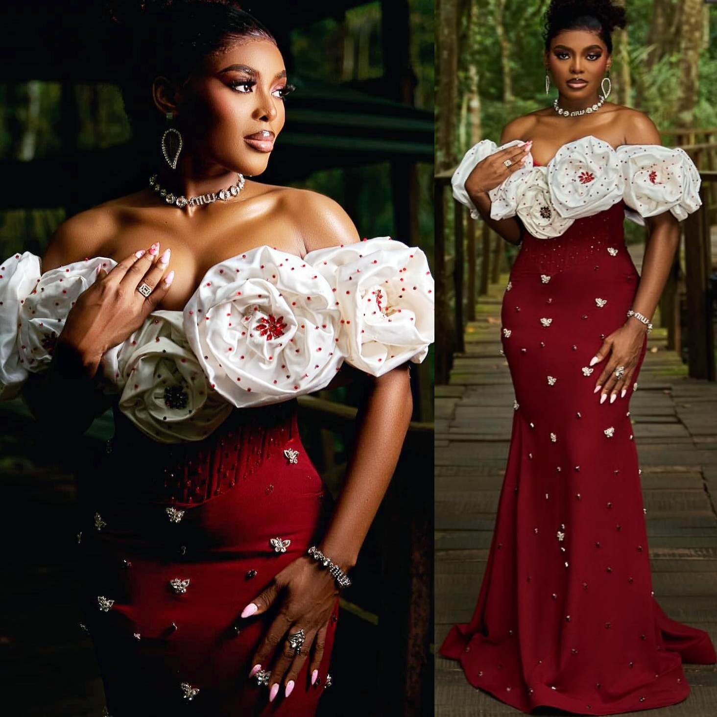 Burgundy Mermaid Prom Dresses 2025 Luxurious Flowers Crystals Pearls Evening Formal Party Second Birthday Engagement Gowns Plus Size Dress For Special