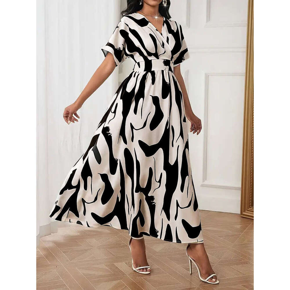 Maxi Dress New Fashionable Digital Printed V Neck Waist Cinched Elegant Temperament Women S Dress Floral Dress