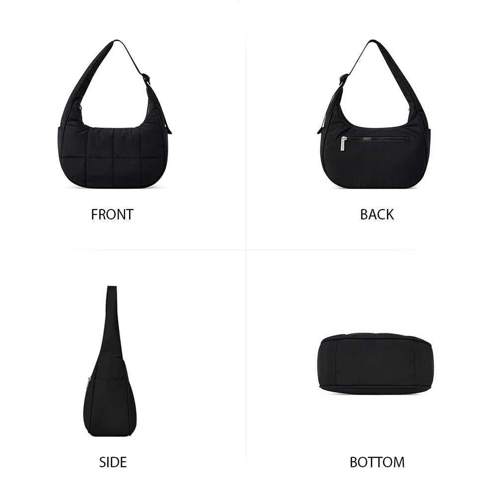 Puffer Shoulder Bag Nylon Adjustable Strap Crescent Bag for Women Quilted Handbag with Zipper Hobo Bag for Work Travel Z250524
