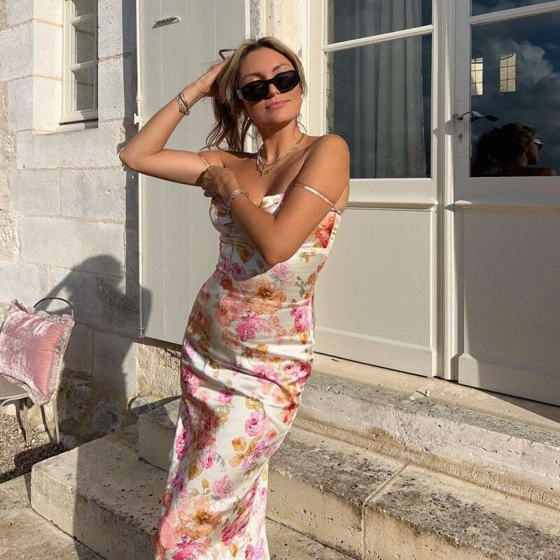 Maxi Dress Wind Women S Clothing Summer New Fashion Print Slim Fit Backless Camisole Dress Floral Dress