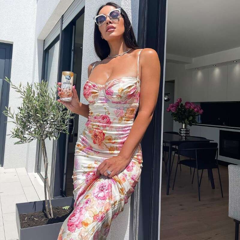 Maxi Dress Wind Women S Clothing Summer New Fashion Print Slim Fit Backless Camisole Dress Floral Dress