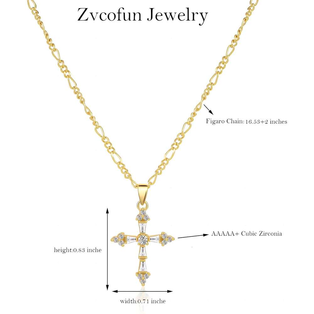 Necklace Women, Dainty 14K Plated Pendant Small Cross Choker Cute Gold Necklaces for Women Trendy Faith Jewelry
