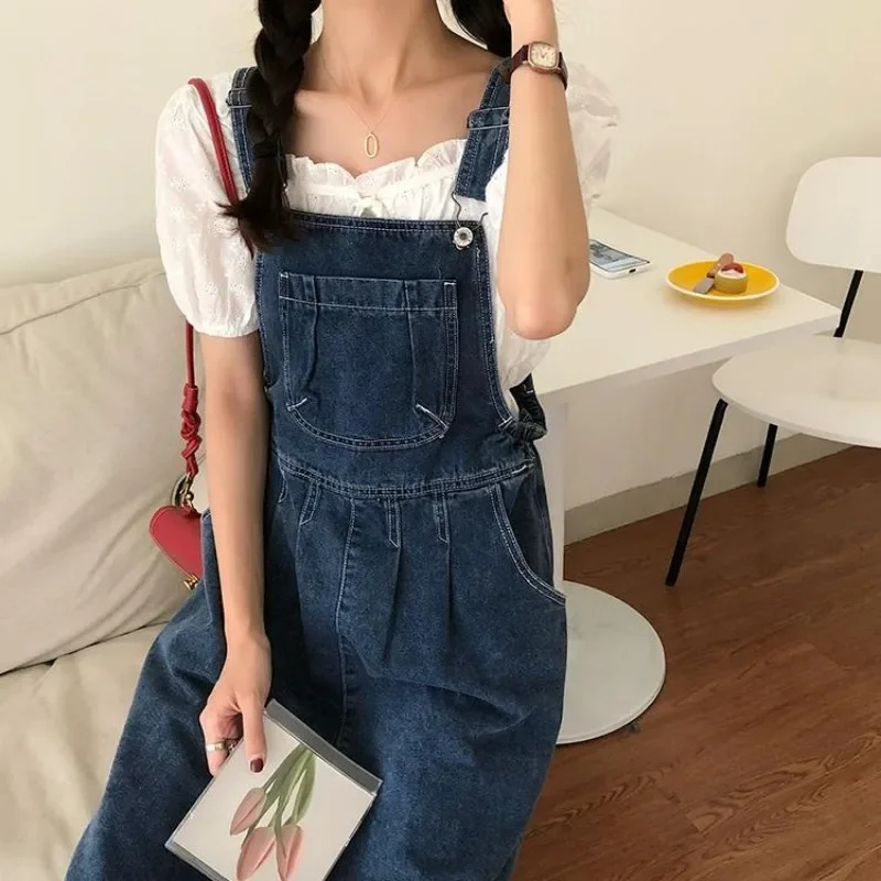 Denim Suspender Skirt Women Vintage Wash Blue Aline Casual Summer Onepiece Korean Y2k Strap Female 250516Z