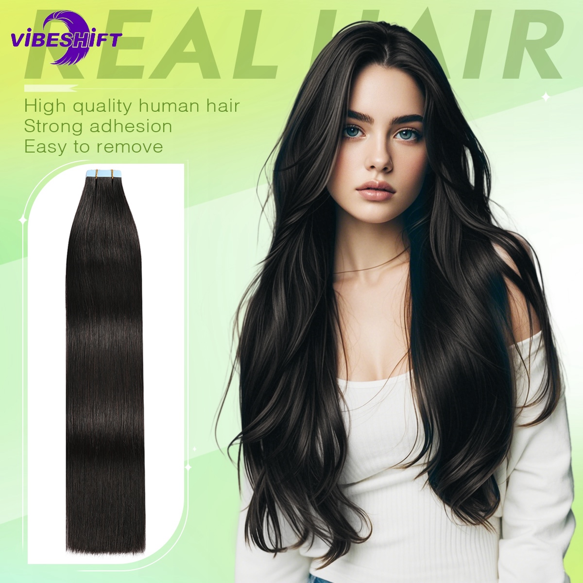ViBESHiFT 12-24 Inch Skin Weft Hair Extensions Hair bundle Hair piece 100% Real Human Hair Tape In Hair Extensions 20pcs/40g/50g Natural