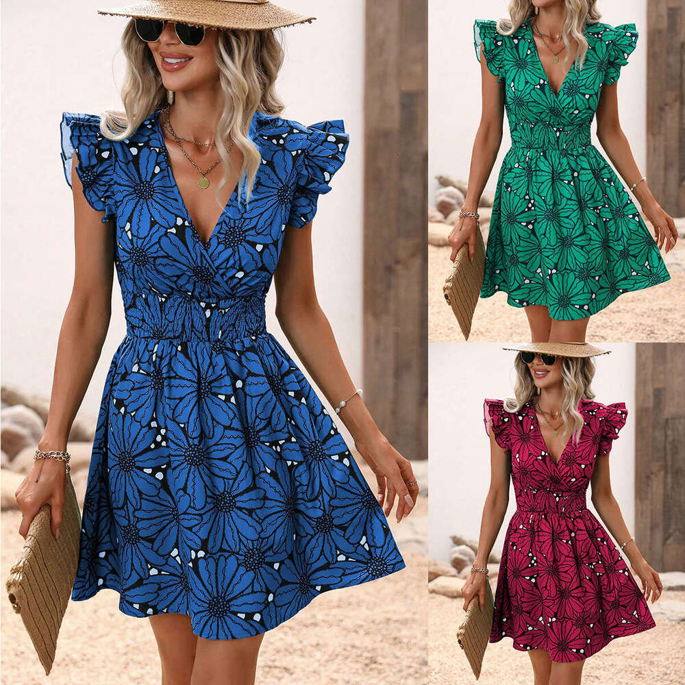 Maxi Dress Temu Women S Summer V Neck Waist Cinching Sexy Large Flower Ruffled Edge Sleeveless Dress Floral Dress