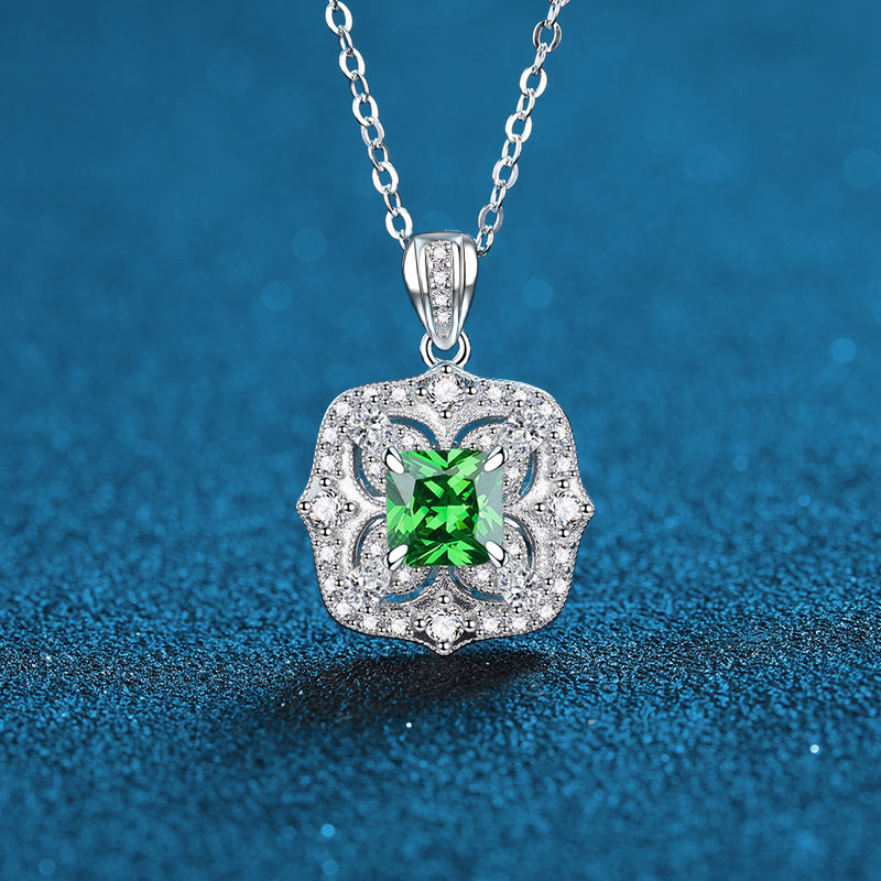 925 Sterling Silver Pendant Necklace with Purple, Red, and Green Gemstones, 6x6mm Multi-Colored Gemstone for Women, Stylish Fashion Jewelry
