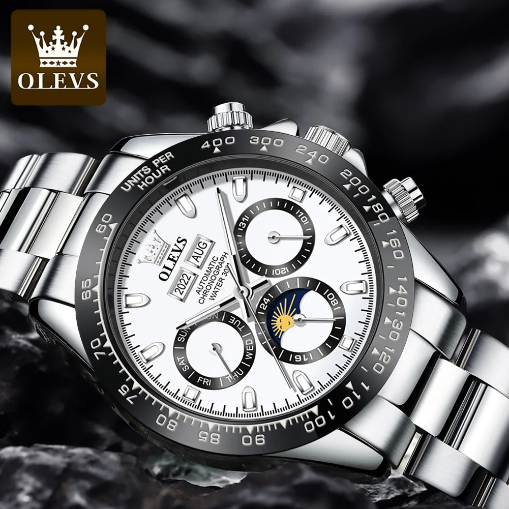 OLEVS 6654 Mens Watch Chronograph Automatic Mechanical Wristwatch Waterproof Luminous Top Watch for Man Date Sport 250603