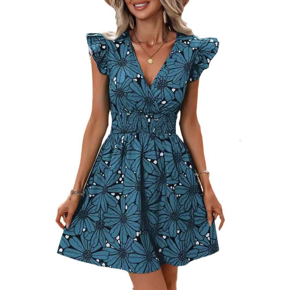 Maxi Dress Temu Women S Summer V Neck Waist Cinching Sexy Large Flower Ruffled Edge Sleeveless Dress Floral Dress