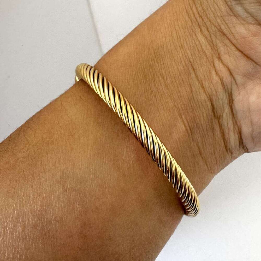 14K Gold Plated Adjustable Twist Stainless Steel Cable Wire Turquoise Charm Bracelets Friendship Open Bangle Wrist Cuff for Women Men