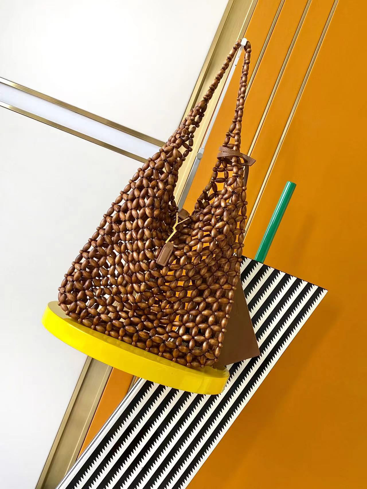 10A quality Designer bag Wooden Bead New Arrival Summer Beach Tote Bag Handmade Woven Bohemian Style Lightweight Casual Fashion Chic Stylish Summer Vacation Travel