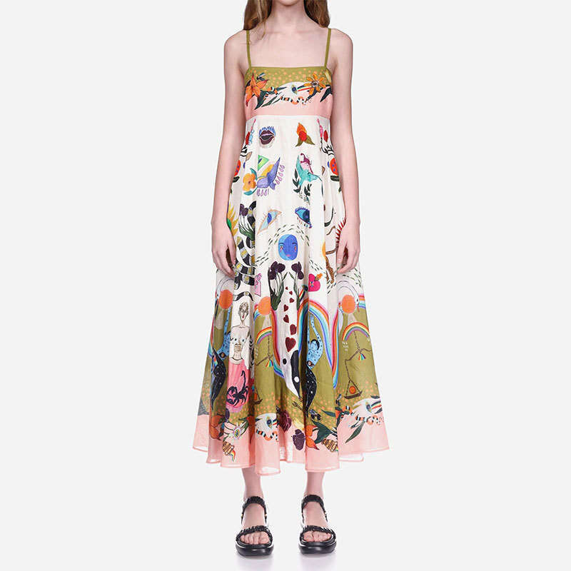 Maxi Dress Summer Women S Wear New Style Elegant High Waist Printed Strap Casual Fashion Dress Floral Dress