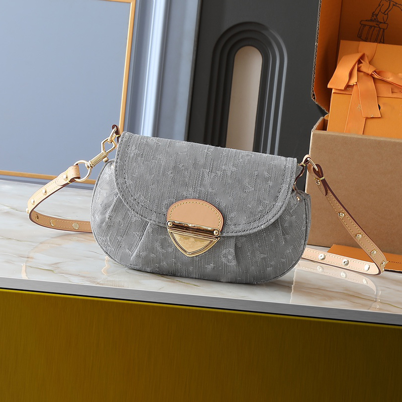 Womens sunset designer bag grey denim leather shoulder bag ladies women handbag evening baguette bucket fashion handbags purse high quality
