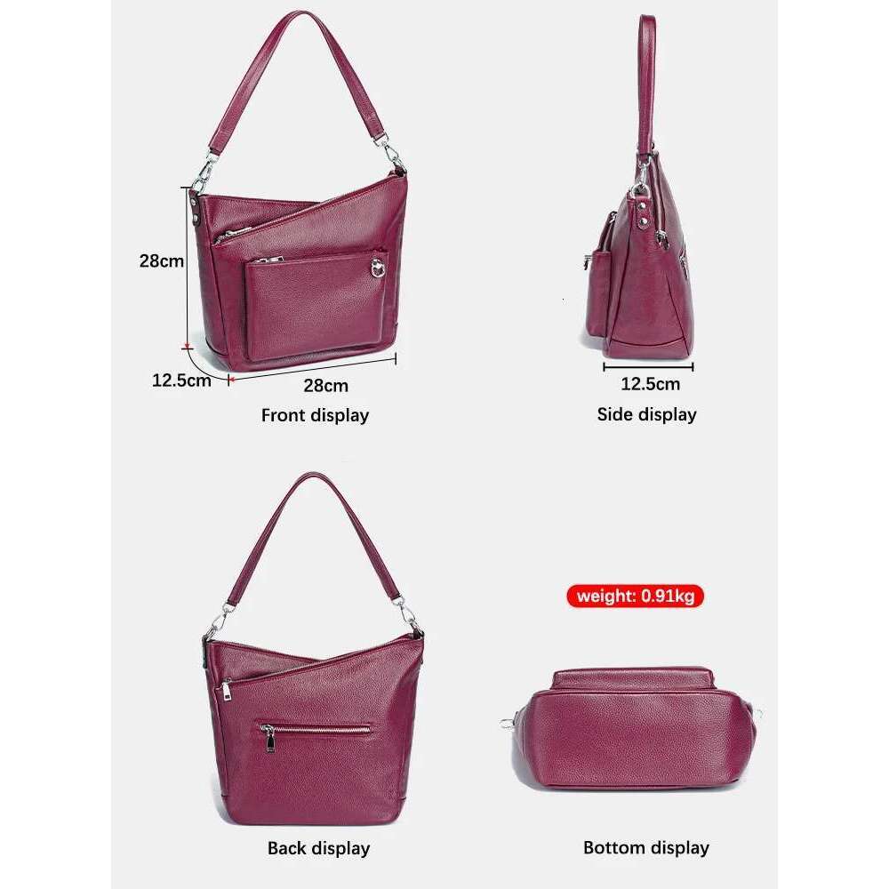 Zency Purple Women's Genuine Leather Handbag Purse Shoulder Designer Tote Shopper Bag Large Capacity Crossbody