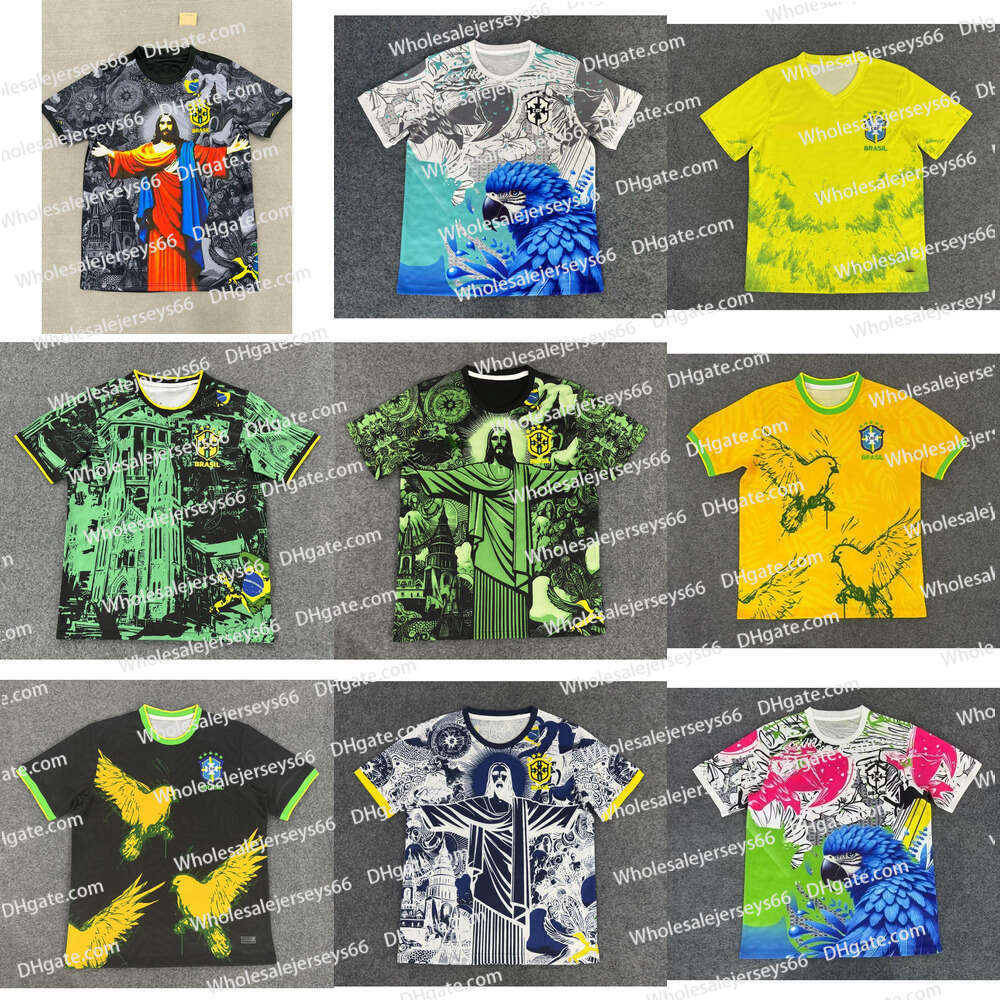 24 25 26 Brazils Soccer Jersey Copa America Cup NEYMAR VINI JR Brasil National Team Goddess Parrot Embroidered 2025 2026 JESUS Special Home Away Fans Kit Sets RODRYGO