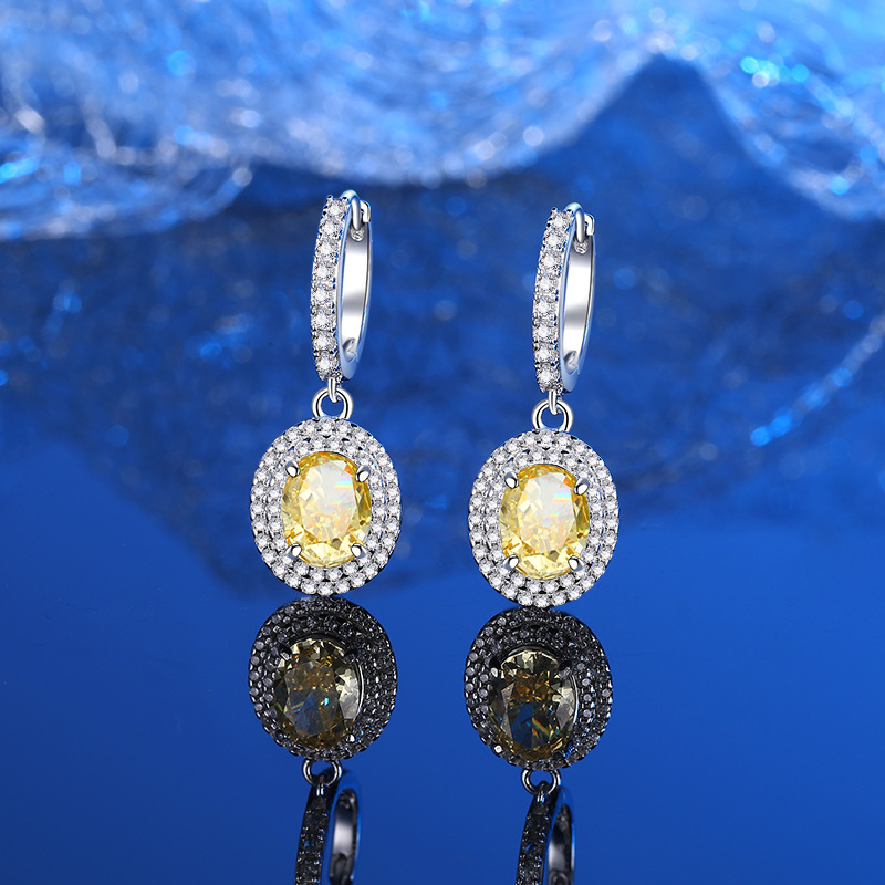 Sparkling 925 Sterling Silver Ice Flower Cut Yellow Diamond Jewelry Set with Necklace, Earrings, and Ring for Women