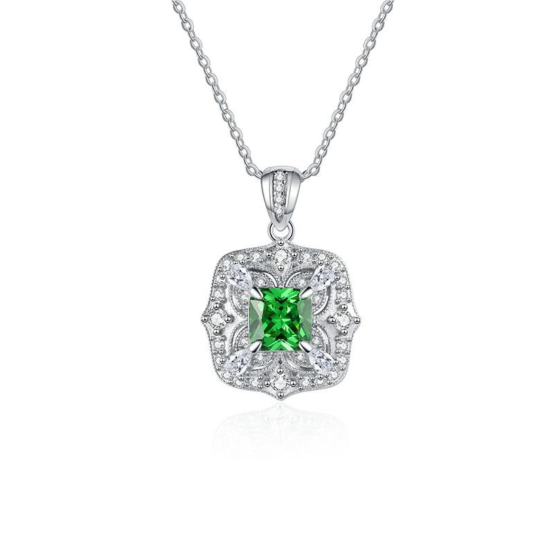 S925 Sterling Silver Green Gemstone Jewelry Set with Necklace, Earrings, and Ring for Women, Luxury and Elegant Design