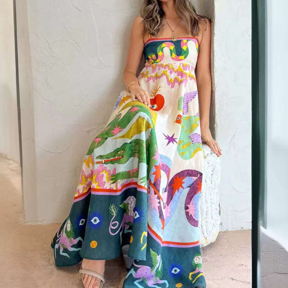 Maxi Dress Summer Women S Wear New Style Elegant High Waist Printed Strap Casual Fashion Dress Floral Dress