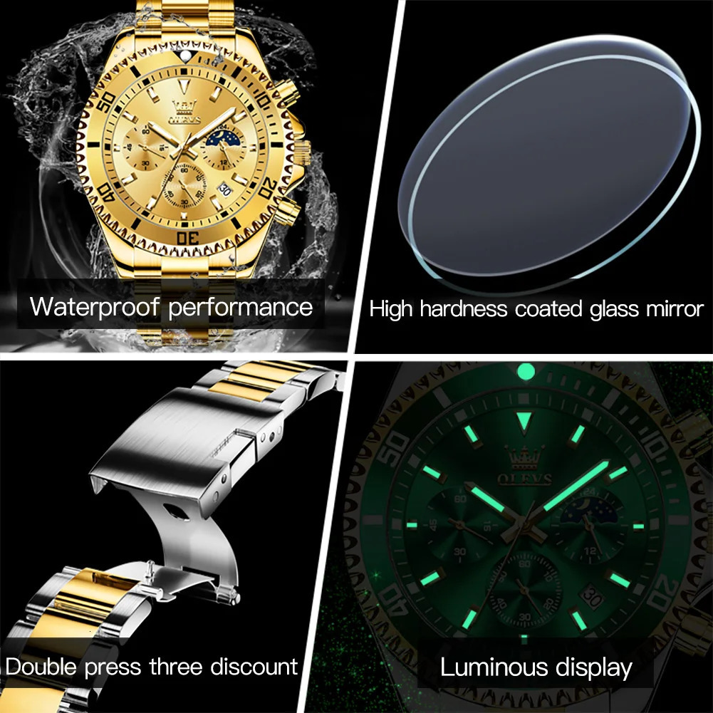 OLEVS Watches For Men Classic with Date Dress Big Face Waterproof Luminous Mens Wrist Watch Stainless Steel Men Watch 250603