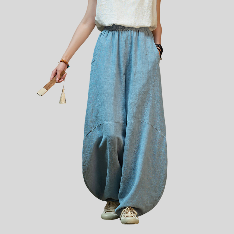 New best-selling high-quality ramie sand fried old loose casual pants women's bloomers literary retro cotton and linen meditation tai chi pants