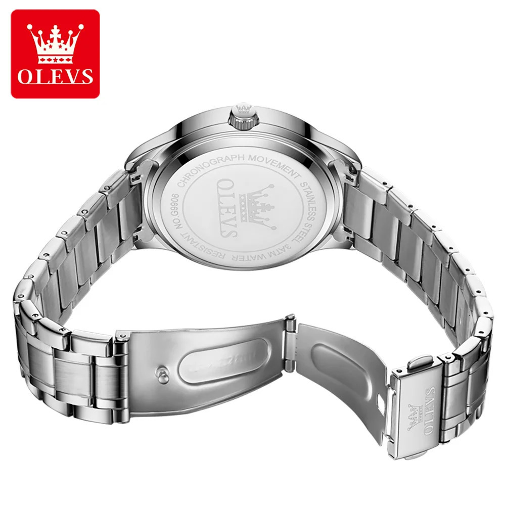 OLEVS 9906 Square Diamond Mens Quartz Watch Stainless Steel Strap Waterproof Dual Calendar Original Business Wristwatch 250603