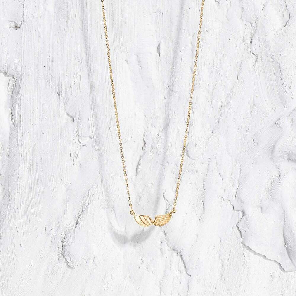 Golden Angel Wing Pendant Necklace, Gold Plated, Exquisite Minimalist Women's, Brass, None