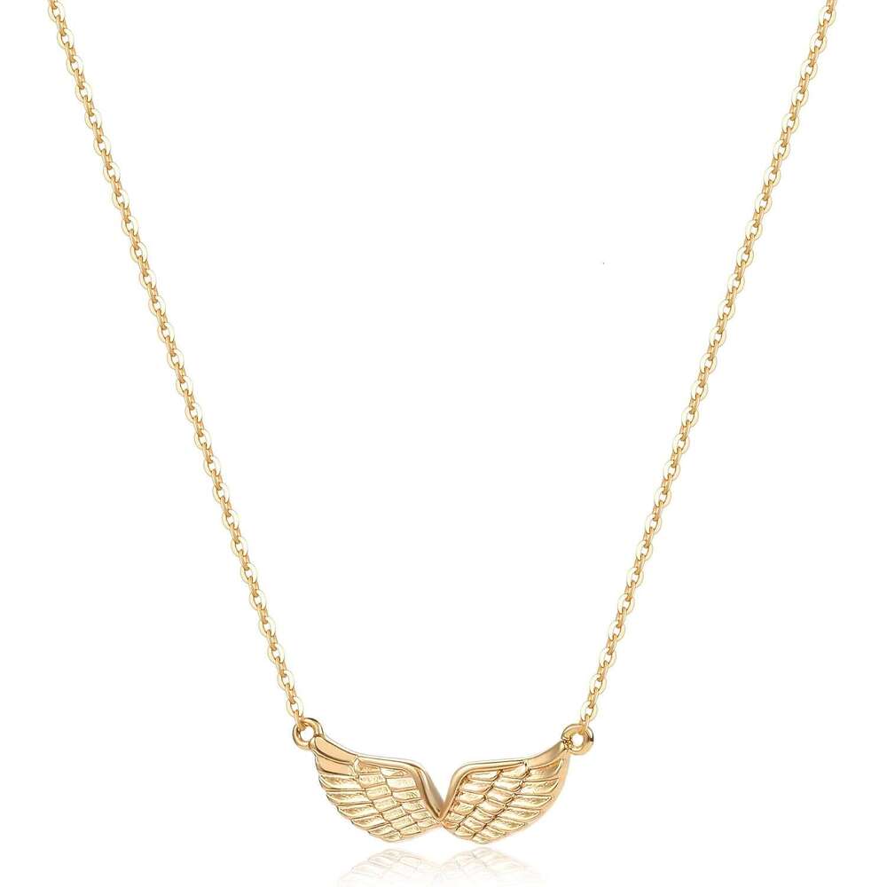 Golden Angel Wing Pendant Necklace, Gold Plated, Exquisite Minimalist Women's, Brass, None