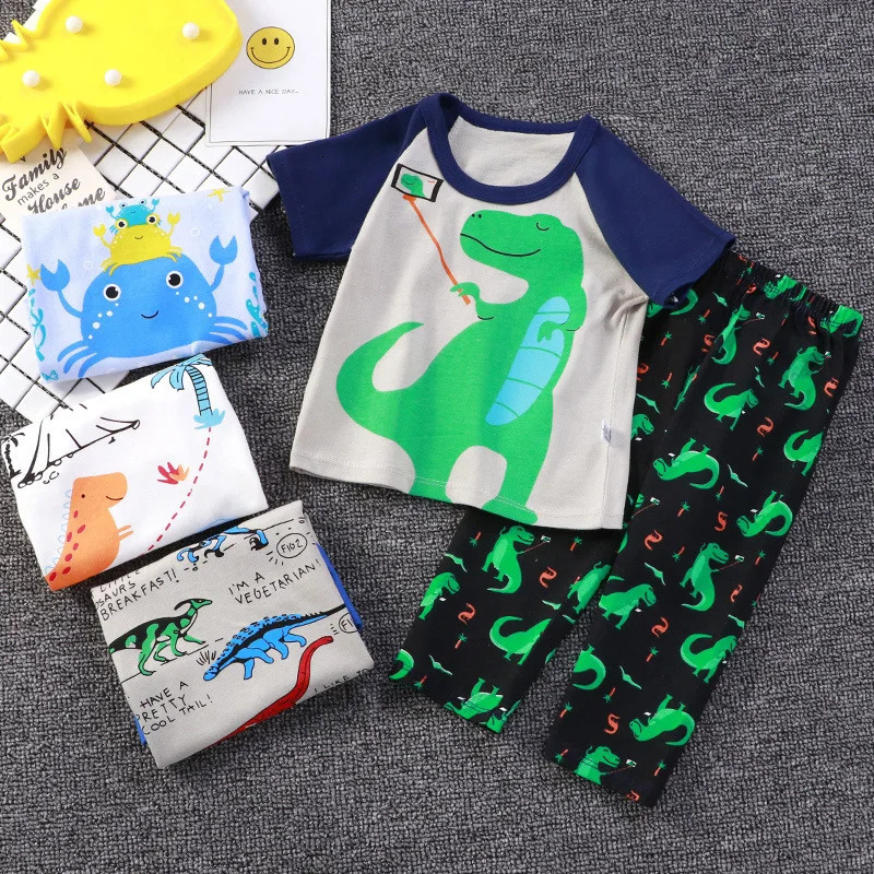 Kids Boys Girls Summer Clothing Sets Children Cute Cartoon Print Short Sleeve TShirt Tops with Long Pant Baby Pajamas 250517z
