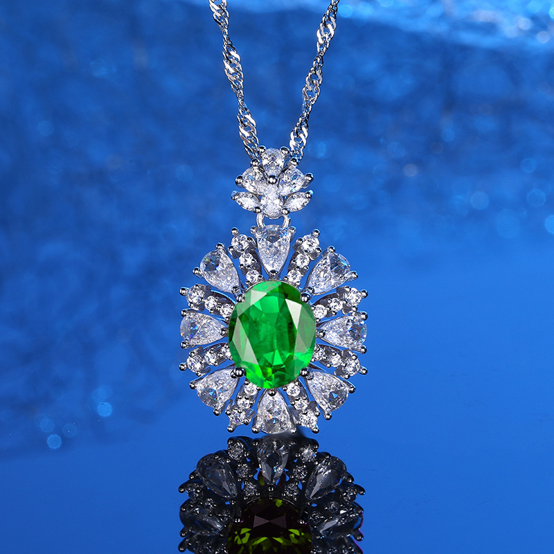 925 Sterling Silver Multi-Color Gemstone Pendant Necklace with 5A Full Diamonds for Women, Luxury Fashion Jewelry