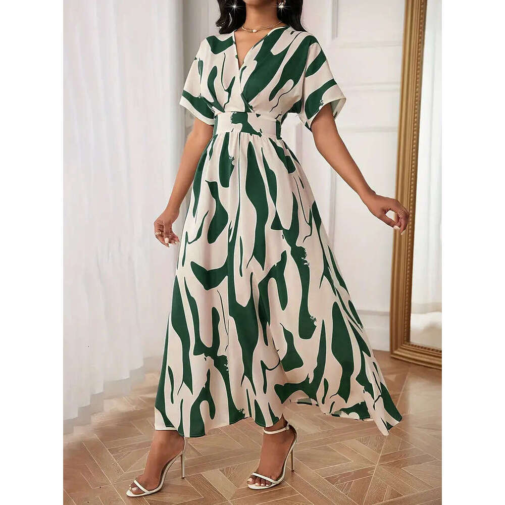 Maxi Dress New Fashionable Digital Printed V Neck Waist Cinched Elegant Temperament Women S Dress Floral Dress