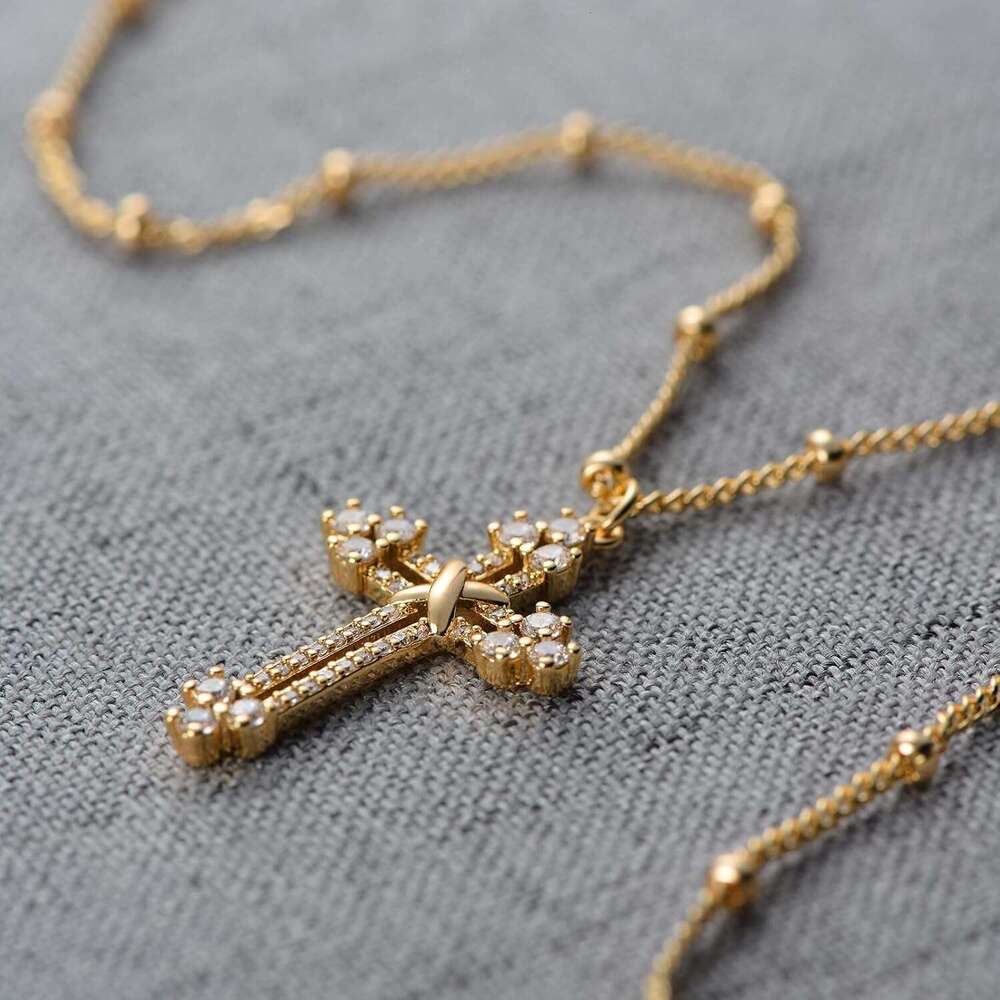 Multi layer golden women's gold-plated faith cubic zirconia cross pendant exquisite necklace prayer religious jewelry