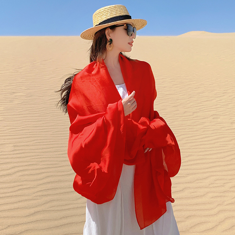 K821 Leisure outdoor photography cloak solid color breathable scarf comfortable large cloak ethnic style travel shawl