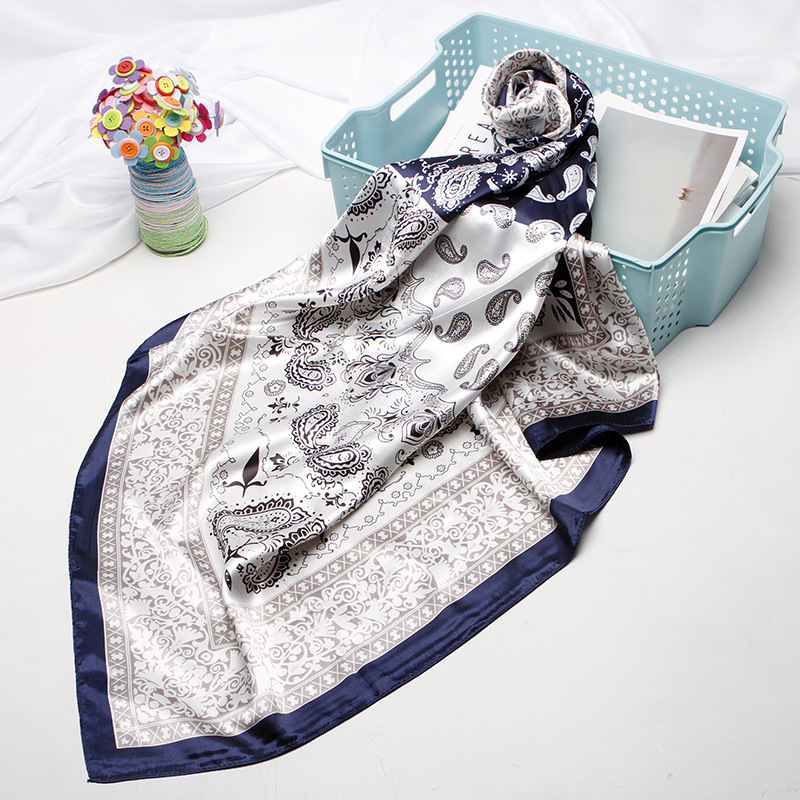 K818 90cm Large Square Scarf Women's Silk Scarf Satin Satin Shawl Color Matching Cashew Printed Headscarf European and American Scarf Wholesale